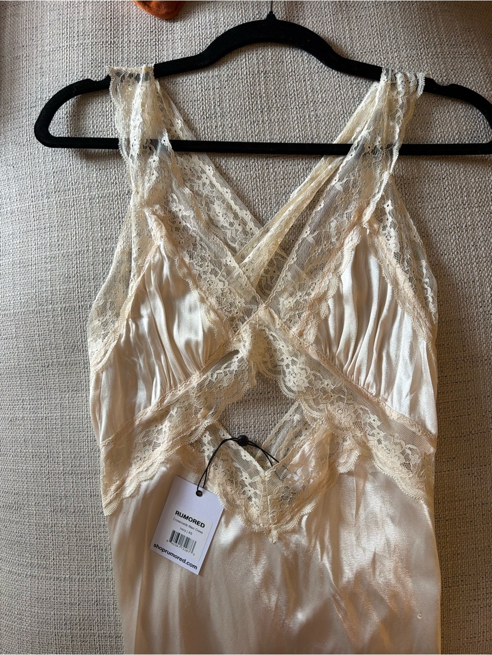 Crossroads Maxi Dress Lace-Trim Satin Slip Dress in Ivory - Picture 7 of 9